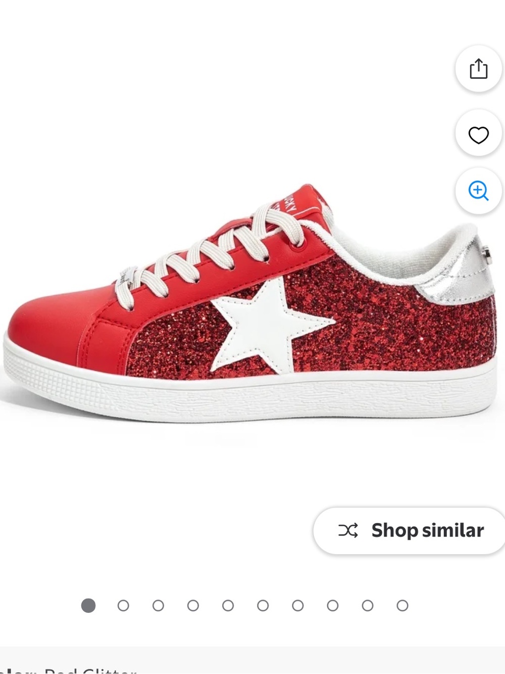 Women’s Red Glitter Star Low-Top Sneakers with White Star Accent lucky step